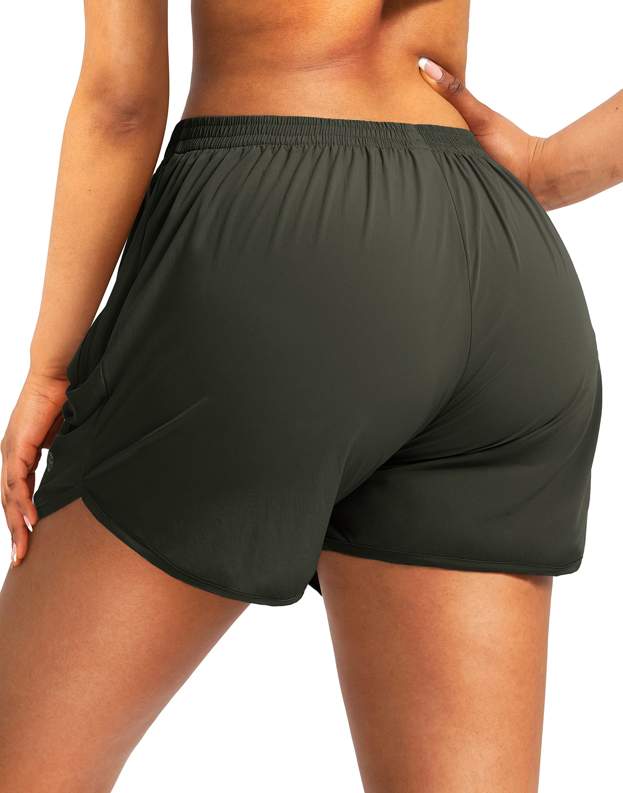 G Gradual Women's Running Shorts with Zipper Pockets Quick Dry Athletic Workout Gym 3" Short Shorts for Women with Comfy Liner (army green, Small)