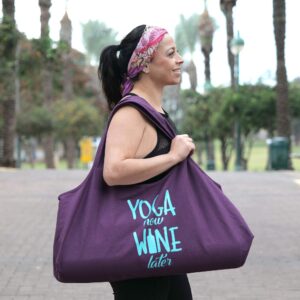 Wild Essentials Yoga Bag Yoga Now Wine Later Exercise tote, large mat carrier with shoulder strap and inside pocket, fits most yoga mats, Rugged 10 ounce, recycled cotton canvas