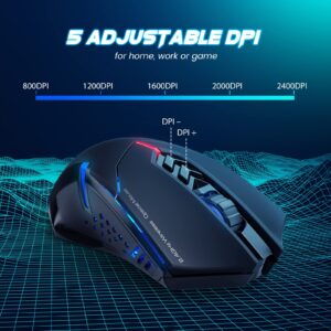 T-DAGGER Wireless Gaming Mouse- USB Cordless PC Accessories Computer Mice with LED Backlit, Ergonomic Gamer Laptop Mouse with 7 Silent Buttons, 5 Adjustable DPI Plug & Play for PC