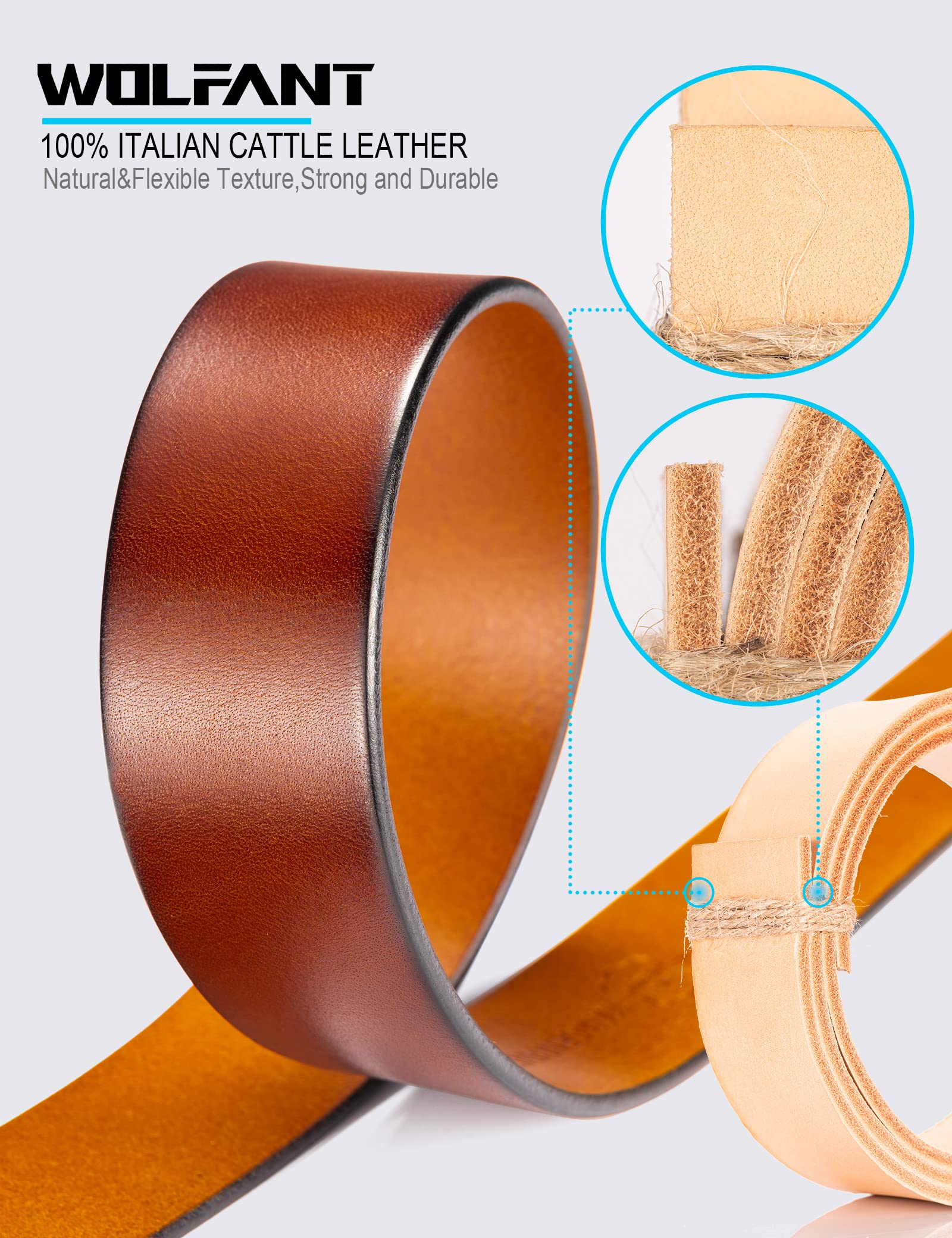 WOLFANT Full Grain Leather Belt,100% Italian Real Solid Leather