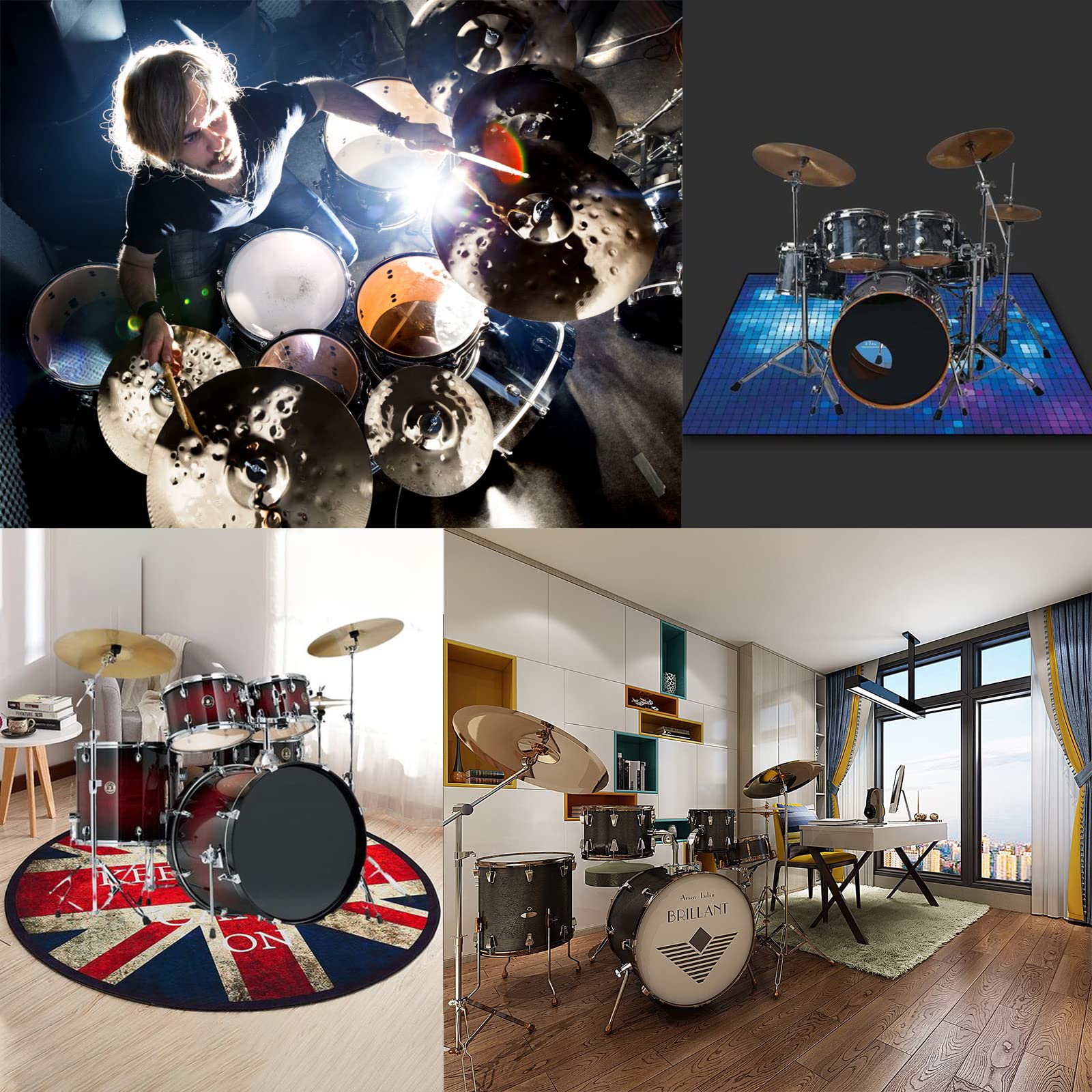 FRIKE Non Slip Soundproof Drum Mat Thickened Rectangle Carpet Professional Musical Instrument Bass Drum Snare Blanket Electronic Drum Kit Rugs(Size:80 * 120 cm,Color:001)