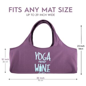 Wild Essentials Yoga Bag Yoga Now Wine Later Exercise tote, large mat carrier with shoulder strap and inside pocket, fits most yoga mats, Rugged 10 ounce, recycled cotton canvas