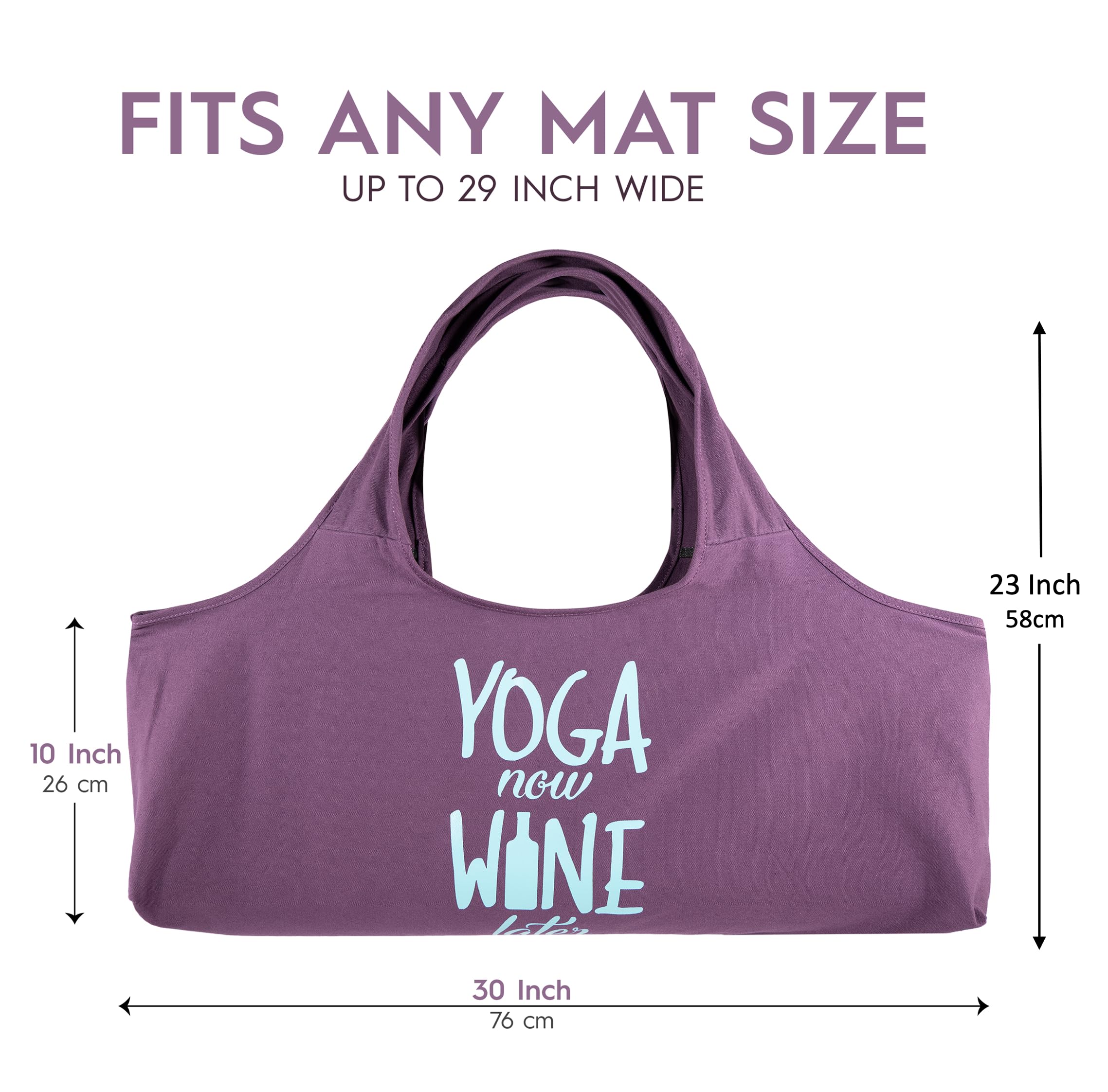 Wild Essentials Yoga Bag Yoga Now Wine Later Exercise tote, large mat carrier with shoulder strap and inside pocket, fits most yoga mats, Rugged 10 ounce, recycled cotton canvas