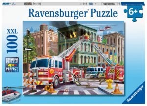 ravensburger fire truck rescue - 100 piece xxl jigsaw puzzle for kids | unique and perfectly fitted pieces | colorful design with matte finish | educational and fun toy