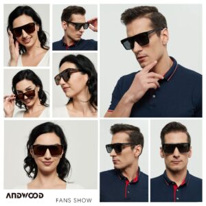 ANDWOOD Square Polarized Sunglasses For Men Women UV Protection Oversized Flat Top Big Shades Fashion Driving Sun glasses Black