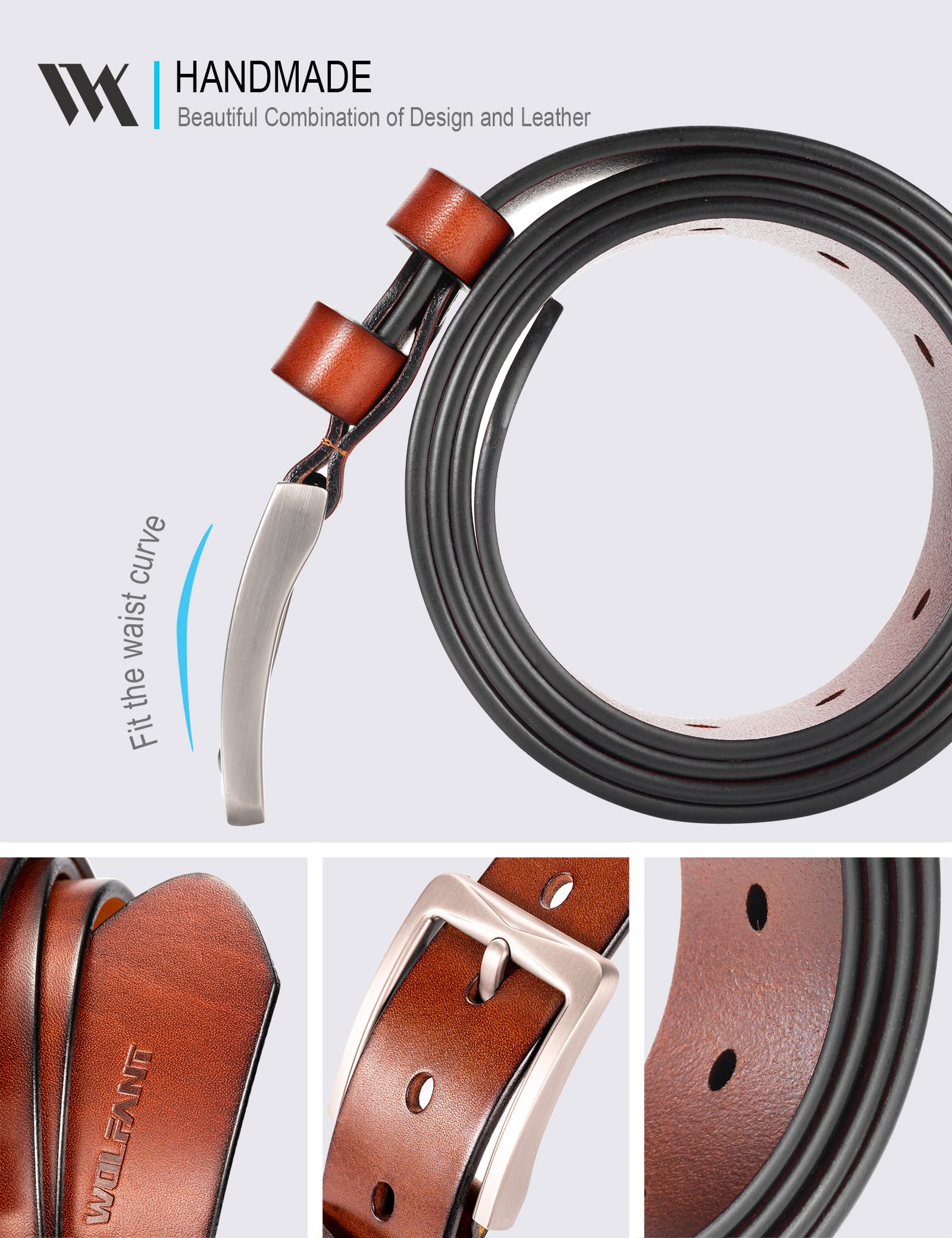 WOLFANT Full Grain Leather Belt,100% Italian Real Solid Leather