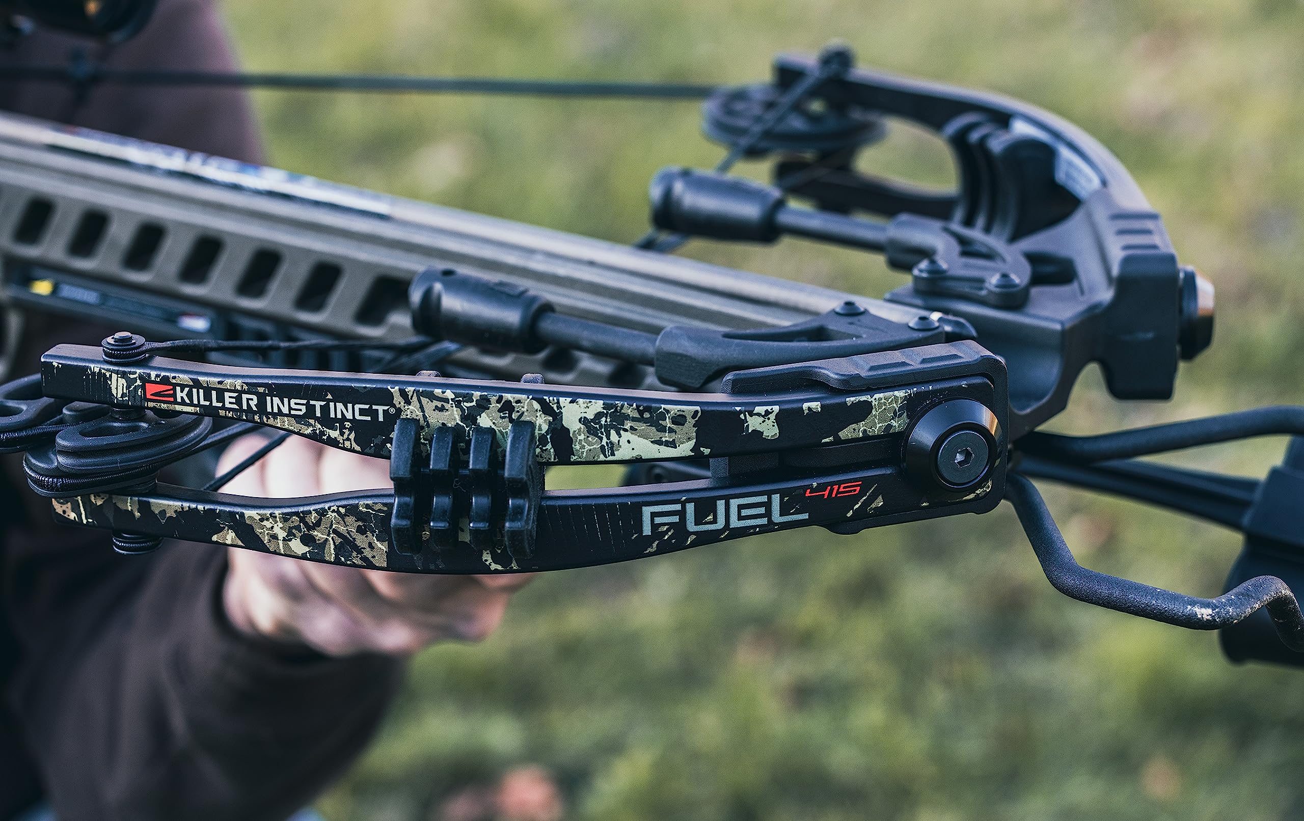 Killer Instinct Fuel 415 Crossbow Package. The Fuel 415 Pro Package is Equipped with a Lumix Scope, 3 Hypr Lite Bolts, Quiver, with an Integrated RDC Crank Allowing for Fast and Easy Reloads.