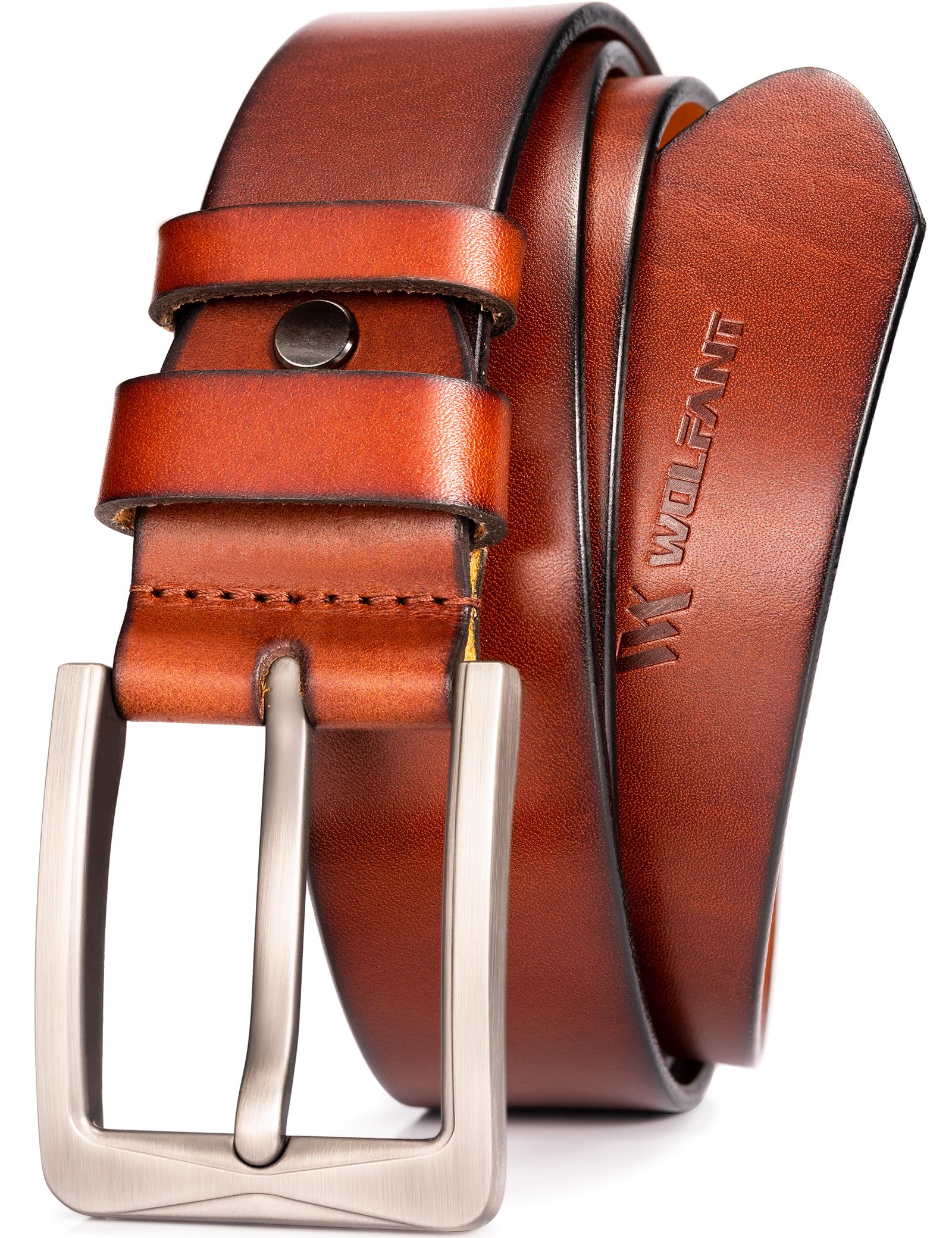 WOLFANT Full Grain Leather Belt,100% Italian Real Solid Leather