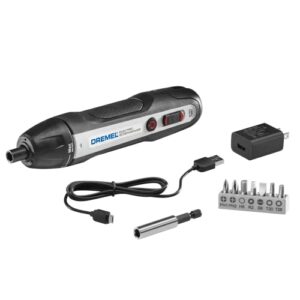 dremel 4v cordless screwdriver kit with 6 power settings and smart stop technology, includes 7 screwdriver bits, 1 bit extender, usb cable and power adapter, hses-01