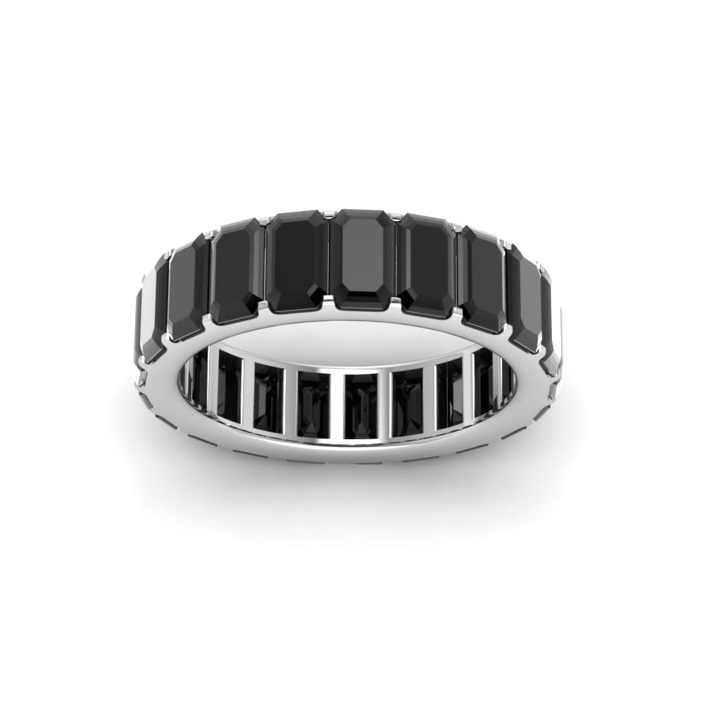 Jewelryonclick Modern Eternity Band 925 Sterling Silver Black Onyx Channel Emerald Cut Friendship Day Chunky Promise Ring Office wear Party wear Gift for Womens and Size US 11