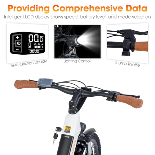 HH HILAND Electric Bike for Adults with 500W Motor, 26 Inch Men Women Commuter EBikes, 20MPH Electric Bicycle, Front Suspension, Step Through, White