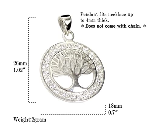 COSUMOSU Tree of Life Sterling Silver Pendant Zirconia Round