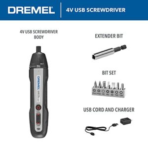 Dremel 4V Cordless Screwdriver Kit with 6 Power Settings and Smart Stop Technology, Includes 7 Screwdriver Bits, 1 Bit Extender, USB Cable and Power Adapter, HSES-01