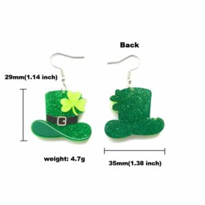 Pingyongchang St Patrick's Day Earrings Green Hat Irish Shamrock Clover Acrylic Dangle Drop Earrings for Women Holiday Jewelry Gift-B