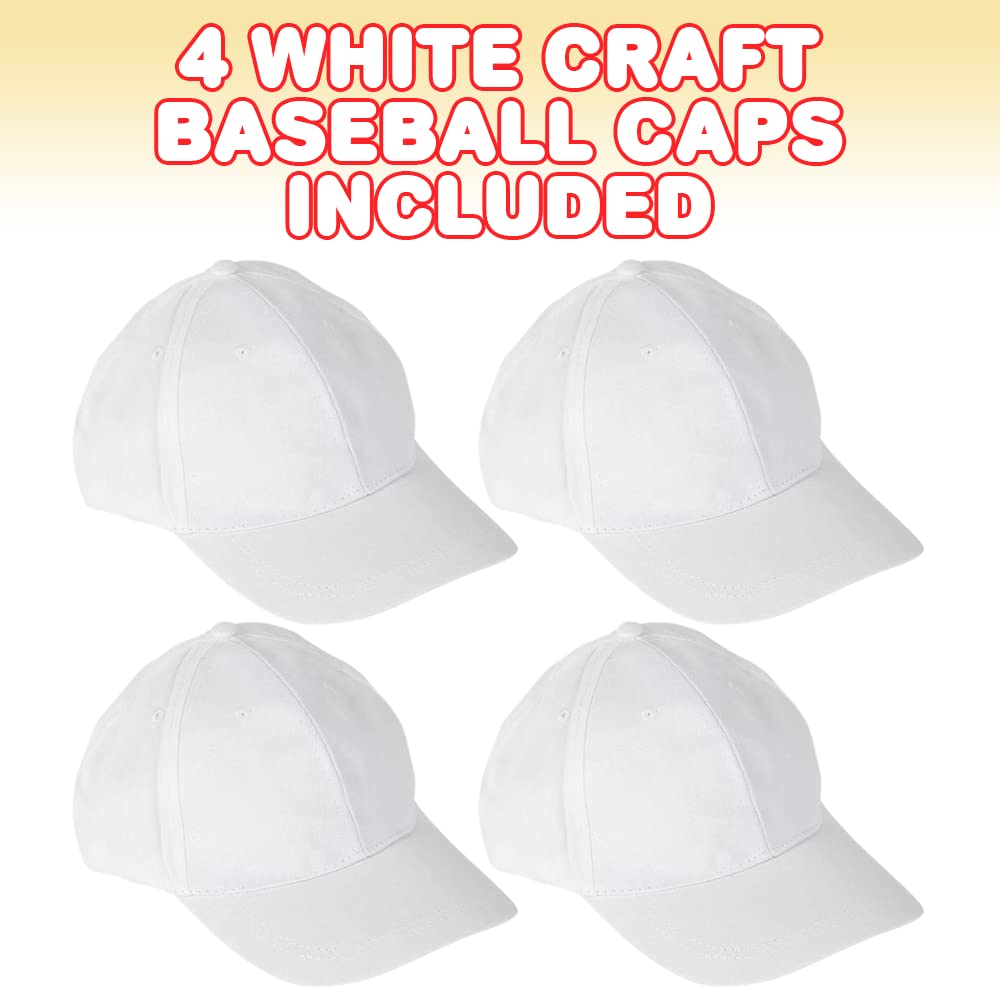 ArtCreativity White Craft Baseball Caps, Set of 4, Cotton Baseball Caps for Crafting, White Baseball Caps for Kids and Adults, Soft and Breathable White Ball Caps for DIY Art and Casual Wear