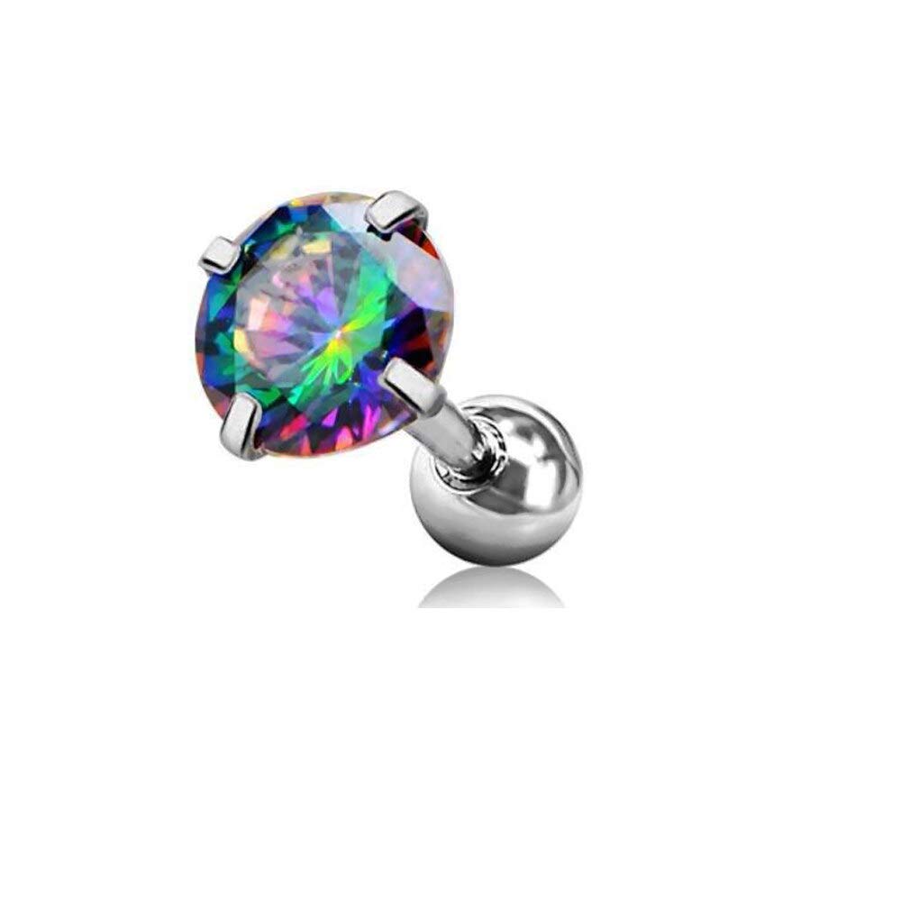 16G Stainless Steel Rainbow Zircon Cartilage Stud Barbell - Tragus, Ear Cartilage & More