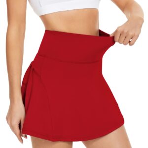 Womens Tennis Skirt High Waist Pleated Skirts for Women Athletic Golf Skirts with Pockets Mini Workout Skirts 03 Red Large