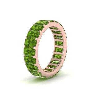 Gemsonclick New Year's Gifts Rings BFF Gift Hand Made Jewelry Modern Eternity 18k Rose Gold Plated Green Peridot Channel Emerald Cut Band in Size 9