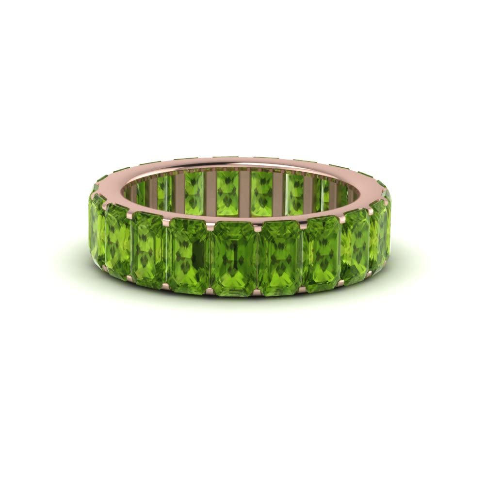 Gemsonclick New Year's Gifts Rings BFF Gift Hand Made Jewelry Modern Eternity 18k Rose Gold Plated Green Peridot Channel Emerald Cut Band in Size 9