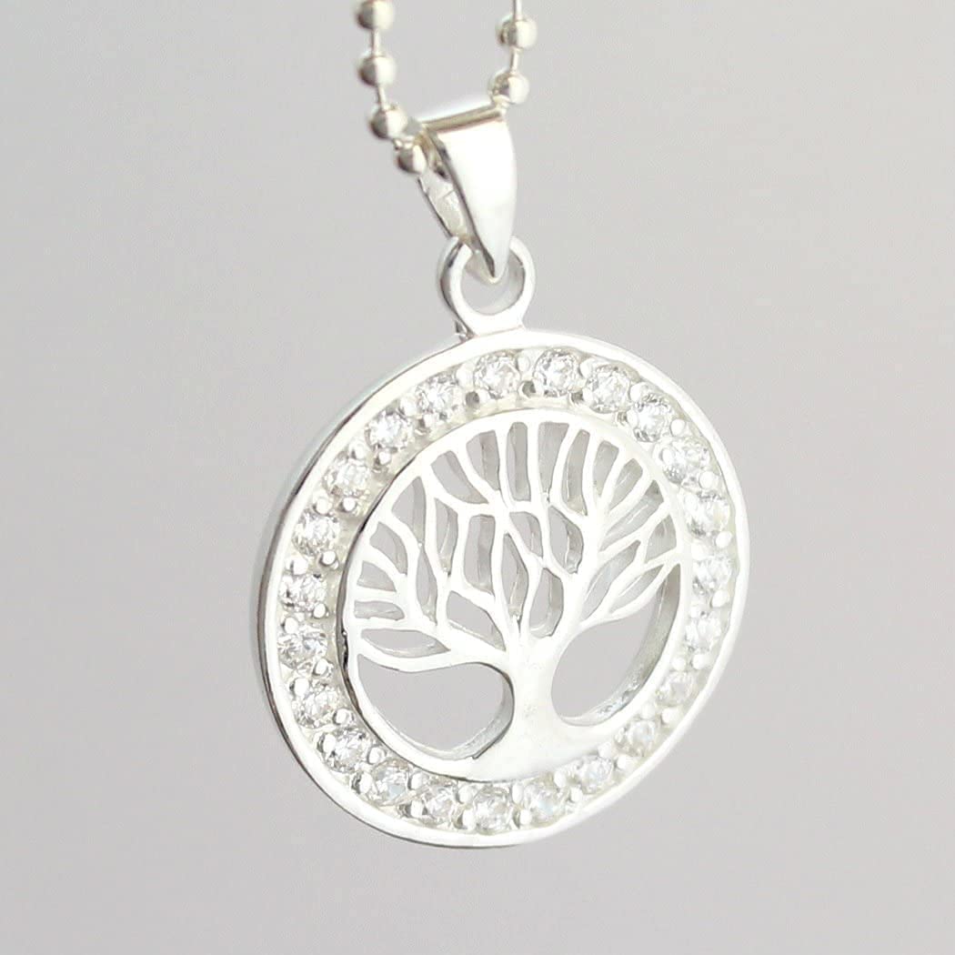 COSUMOSU Tree of Life Sterling Silver Pendant Zirconia Round