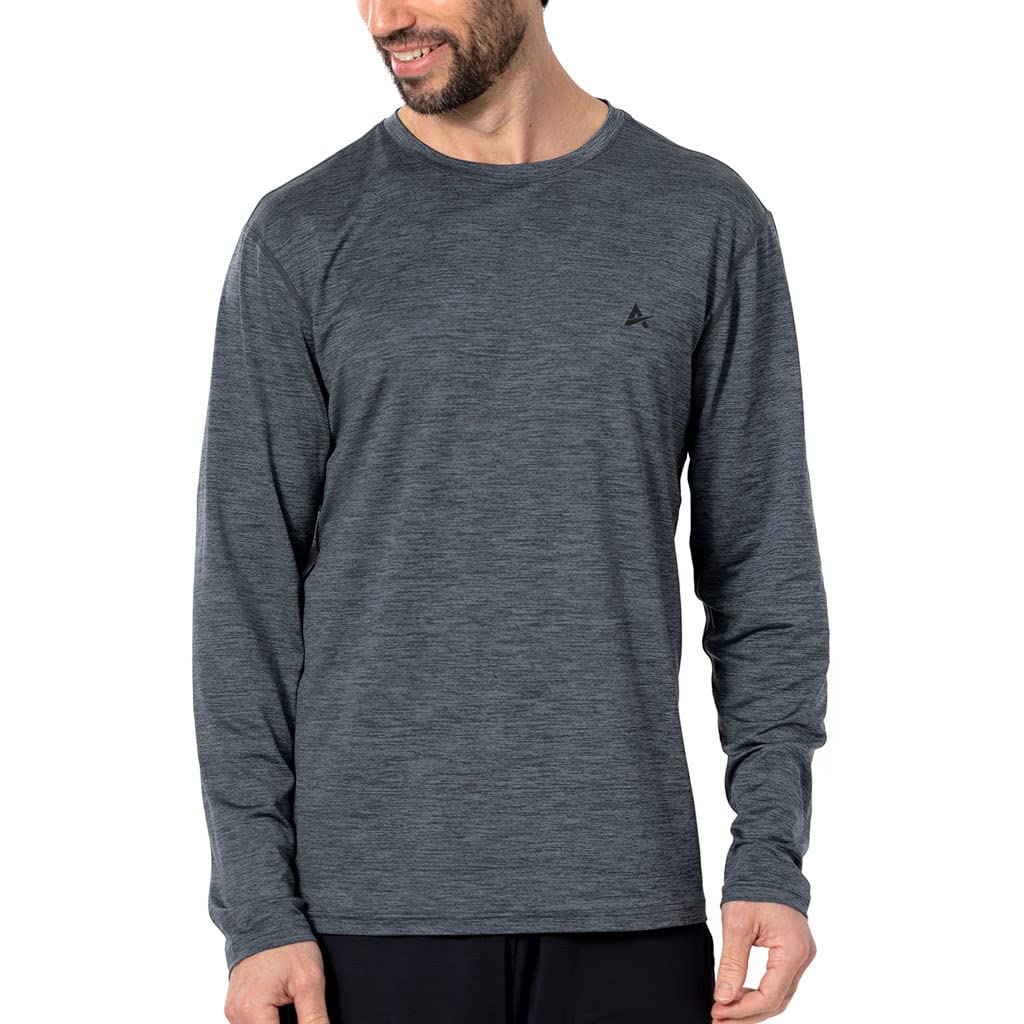 Arctic Cool Men’s Crew Neck Instant Cooling Moisture Wicking Performance UPF 50+ Long Sleeve Shirt | Lightweight Breathable Top for Running, Workout, Exercise, Fishing, Storm Grey Twist, XXXL