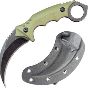 Gtkii Gtk111 Claw Knife D2 Steel Blade Non-Slip G10 Handle Fixed Blade Knife with Kydex Sheath for Outdoor Camping Hunting EDC Tool(Army Green)