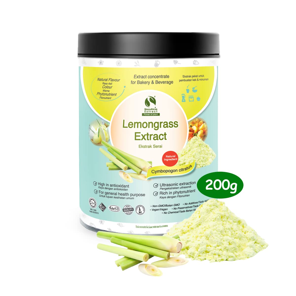 Lemongrass Extract Powder - Bionutricia Extract Natural Asian Gourmet Standardized Fresh Beverage or Bakery Ingredient | High Antioxidant