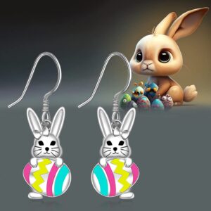 Easter Earrings for Women Easter Bunny Earrings Egg Dangle Sterling Silver Easter Bunnies Gifts