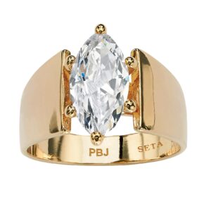 palmbeach sterling silver or yellow gold-plated marquise shaped cubic zirconia solitaire engagement ring size 8