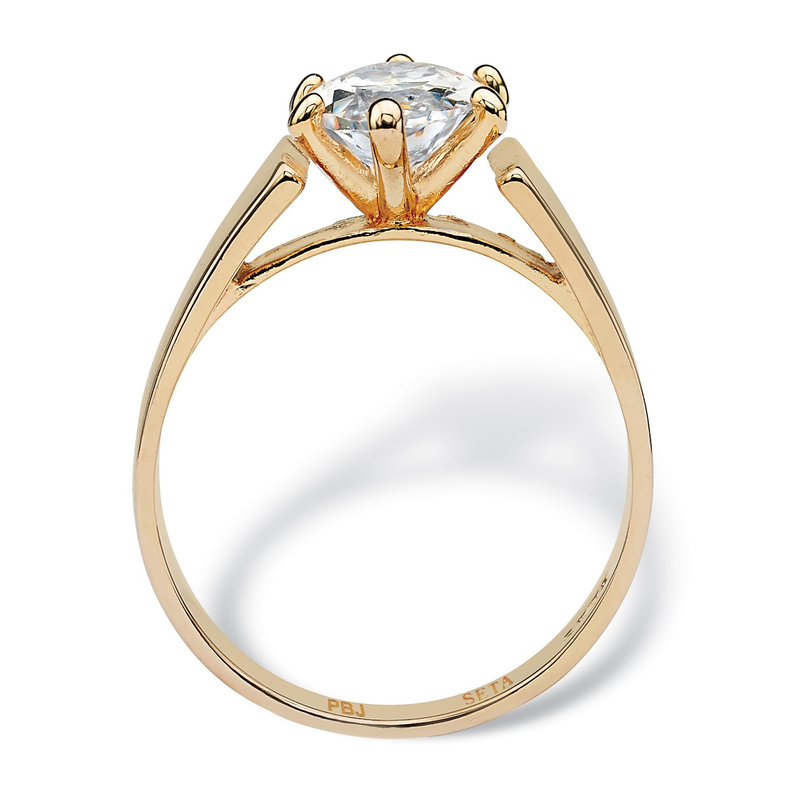 PalmBeach Sterling Silver or Yellow Gold-Plated Marquise Shaped Cubic Zirconia Solitaire Engagement Ring Size 8