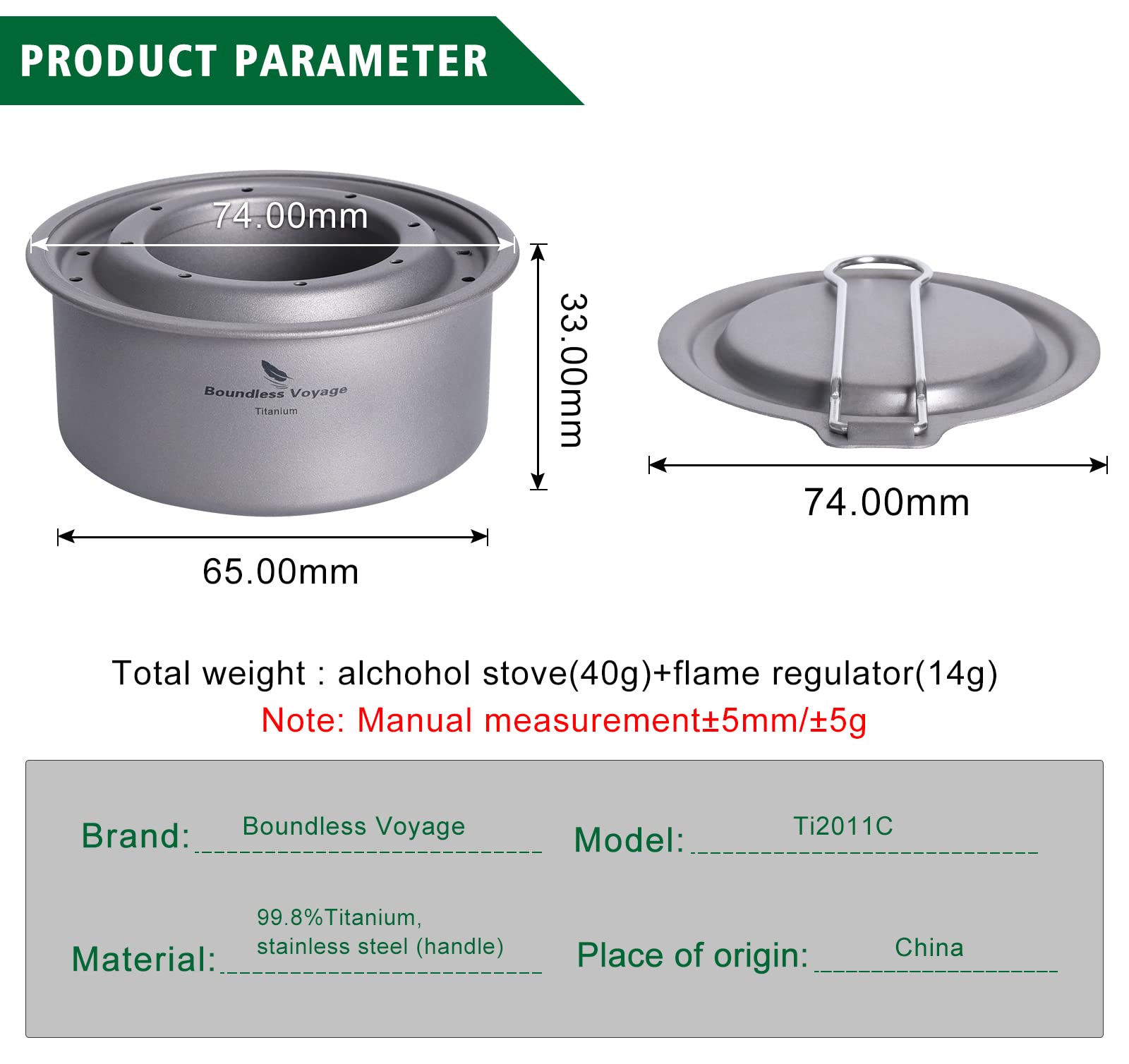 Boundless Voyage Titanium Alcohol Stove Spirit Burner with Fire Cover Outdoor Wood Stove with Stands Brackets Camping Multi-Fuels Ultralight Backpacking Stove (Stove Only)