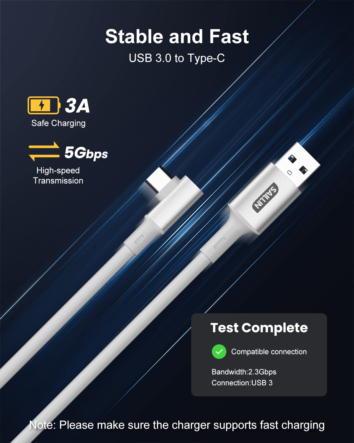 SAILLIN Link Cable 16FT Compatible with Oculus Quest 2 Accessories, USB3.0 to USB C Cable with 5Gbps High Speed Data Transfer and Safe Charging for Oculus/Meta Quest 2/1, VR Headset/Steam VR/Gaming PC