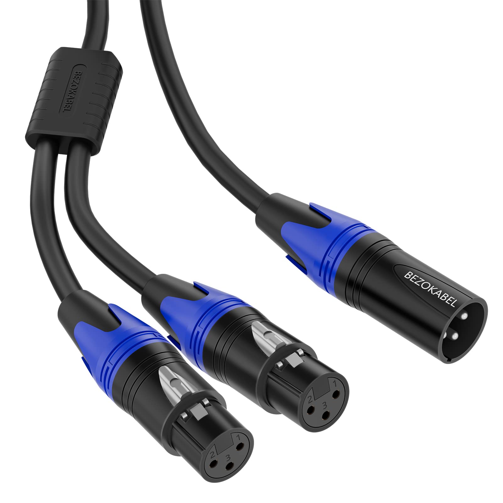 BEZOKABEL XLR Splitter, Balanced XLR Splitter Cable Male to 2 Female, XLR Y Splitter Cable 3-Pin - 1ft