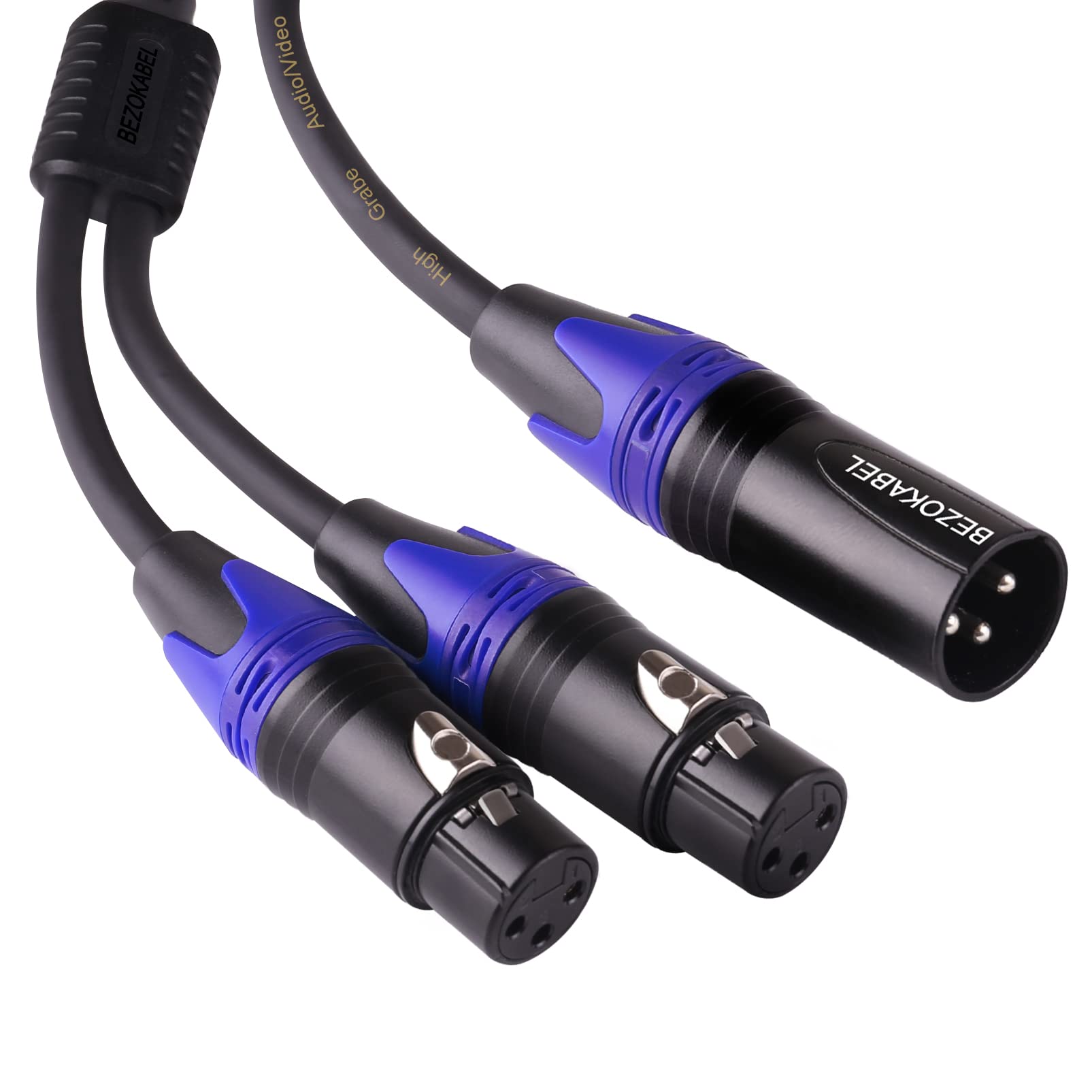 BEZOKABEL XLR Splitter, Balanced XLR Splitter Cable Male to 2 Female, XLR Y Splitter Cable 3-Pin - 1ft