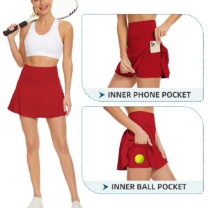 Womens Tennis Skirt High Waist Pleated Skirts for Women Athletic Golf Skirts with Pockets Mini Workout Skirts 03 Red Large