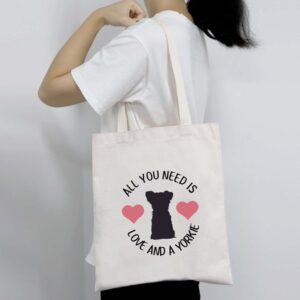 BDPWSS Yorkie Tote Bags For Women Dog Mom Gift Yorkie Terrier Gift All You Need Is Love And a Yorkie Handbags (Need love & Yorkie TG)