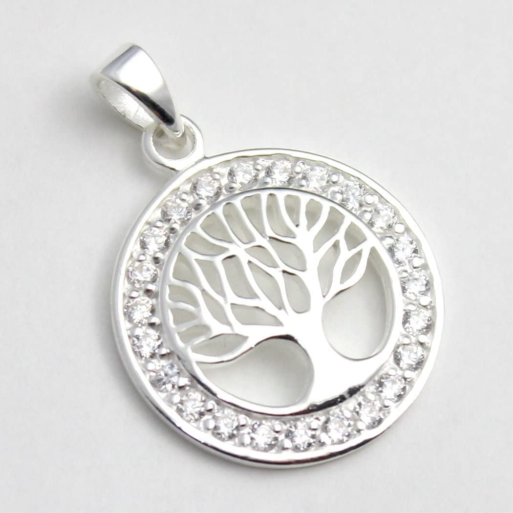 COSUMOSU Tree of Life Sterling Silver Pendant Zirconia Round