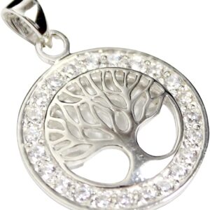 COSUMOSU Tree of Life Sterling Silver Pendant Zirconia Round