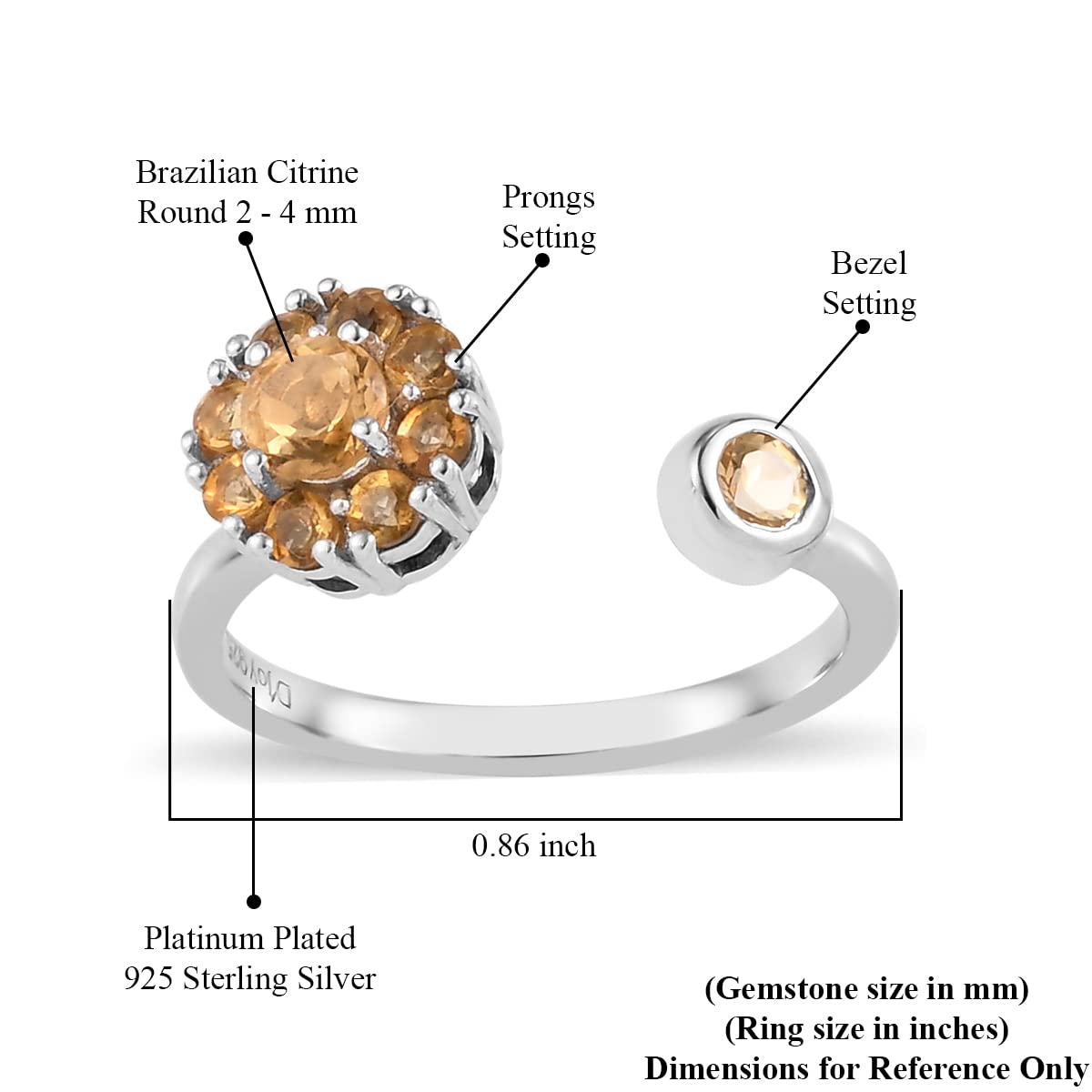 Shop LC Citrine Spinner Anxiety Ring for Women 925 Sterling Silver Platinum Plated Open Adjustable Birthstone Jewelry Stress Relief Gifts for Women Size 6-8 1.10 ctw Birthday Gifts