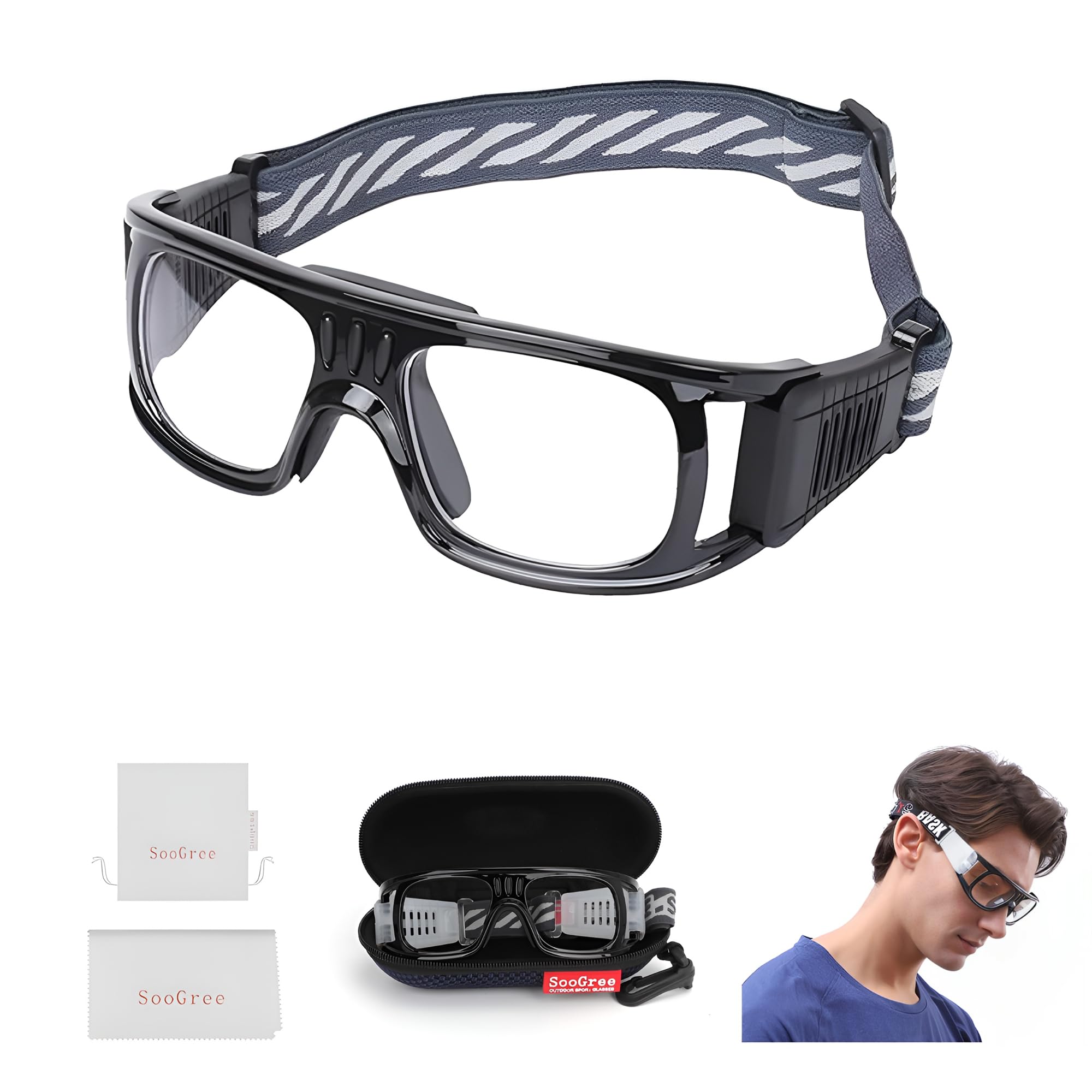 SooGree Racquetball Goggles - Windproof Shock Absorption Sports Glasses Basketball Football Eye Protective Adjustable Strap