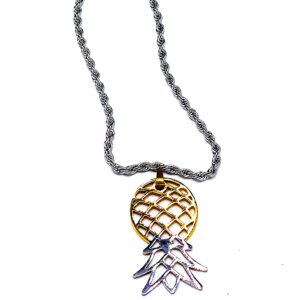 partners id upside down pineapple charm necklace chain, durable stainless steel, 18" silver rope