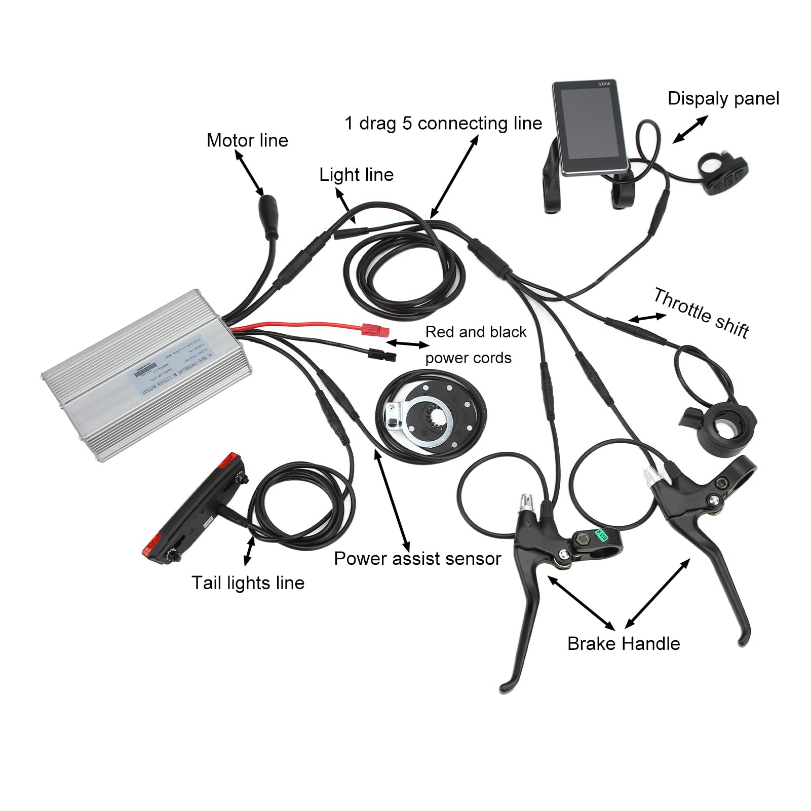 SPYMINNPOO Electric Motor Controller, 36V/48V 1000W 30A Motor Controller Kit with GD06 LCD Display 8C Sensor Brake Level 130X Throttle for Electric Bike