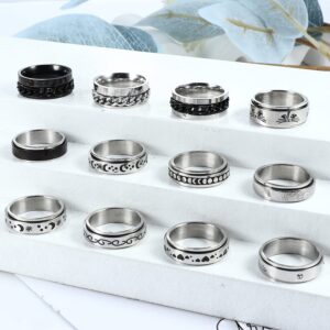 VALDEAS 12Pcs Stainless Steel Fidget Band Rings Anxiety Rings Size 6