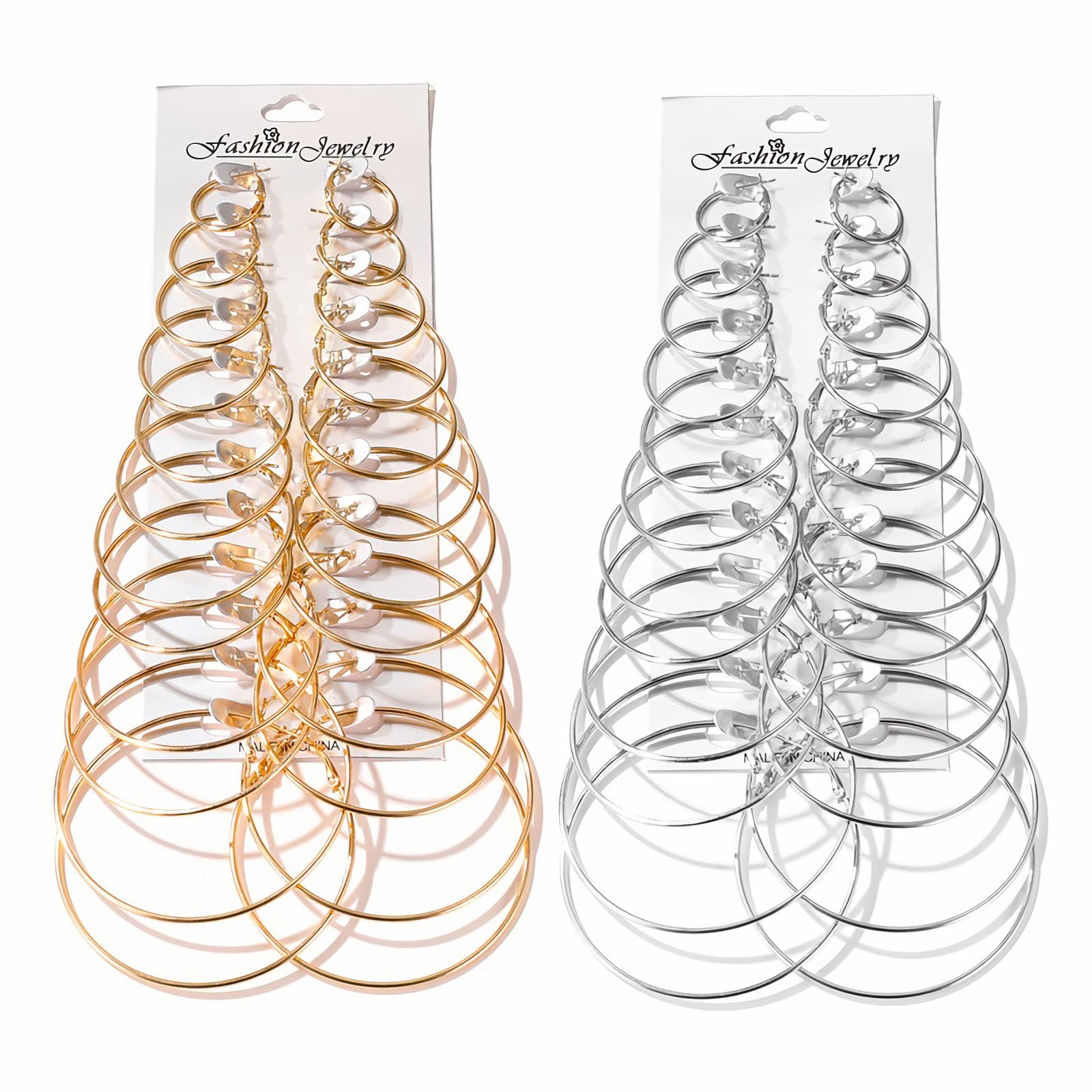 Hoop Earrings for Women Gold Silver Plated Hoop Earrings Set Small Huggie Hoops Multipack Jewelry Earring Sets 12 Pairs -Silver