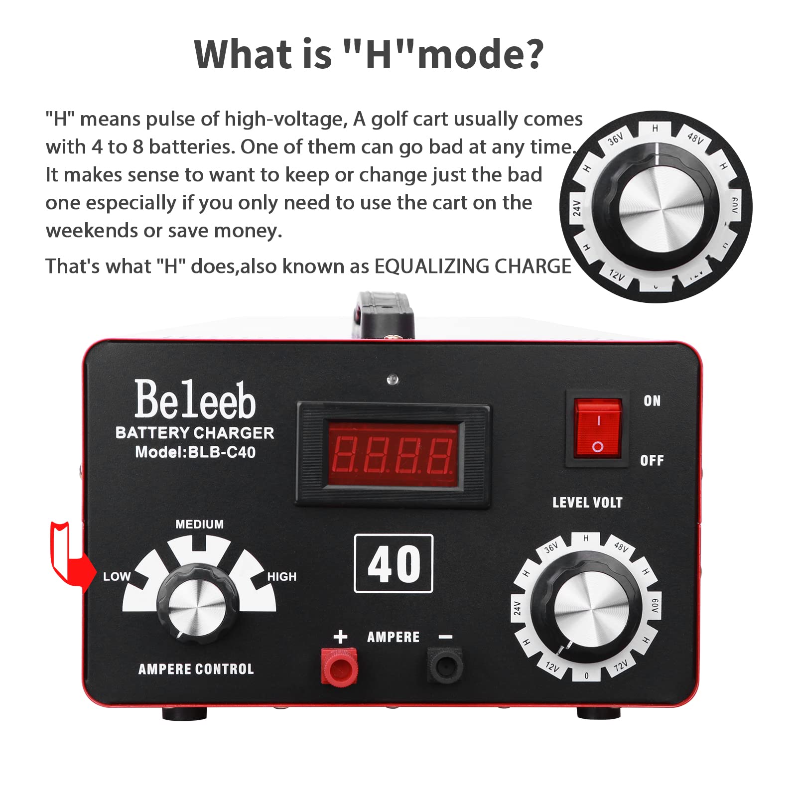 Beleeb C40 Adjustable Battery Charger 12V 24V 36V 48V 60V 72V, 16A Pulses of High-voltage Battery Desulfator Maintainer with Smart Chip for Lead-acid LiFePO4 Lithium Batteries BLB-C40