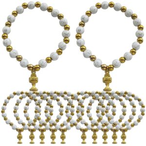 12 pcs first communion stretch pearl bracelet with gold metal chalice and cross charms/recuerdos para primera comunion