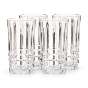 Viski Highland Highball Drinking Glasses Set of 4 - Premium Crystal Square Cut Tall Cocktail Glassware Gift Set, 12 oz