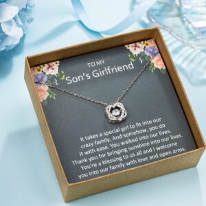 NOURISHLOV Sons Girlfriend Necklace from Mom, To my Son's Girlfriend Gifts, Sterling Silver Two Interlocking Infinity Double Heart Necklace, Valentine's Day Jewelry Birthday Gift