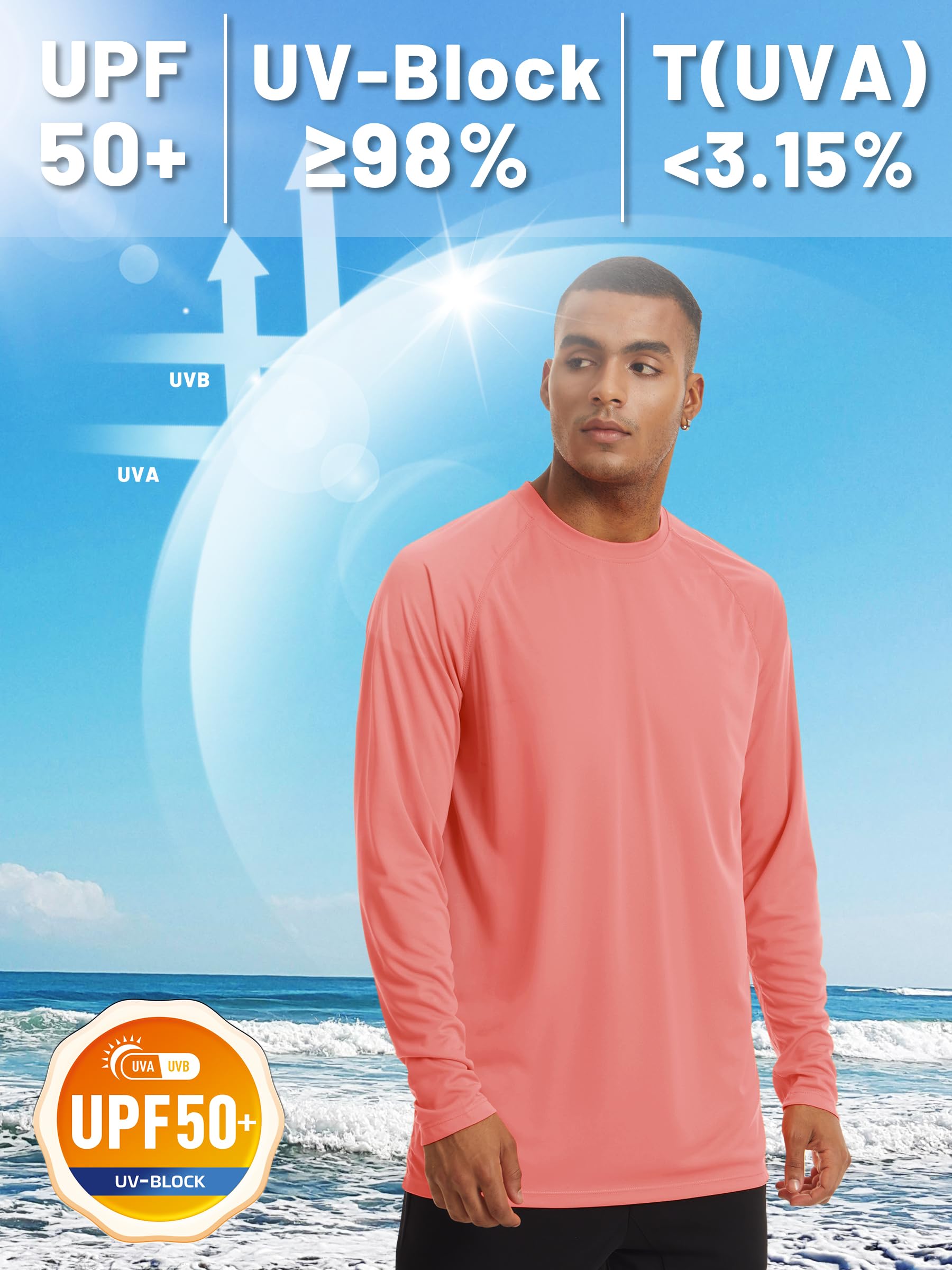 TACVASEN Mens Athletic Shirts Long Sleeve UV Protection Sun Shirts Quick-Dry Hiking Tops UPF 50+ Fishing Shirts Men Summer Beachwear Watermelon Red