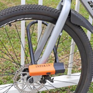 INTEKIN Bike Lock Bike U Lock U Lock for Bicycle 16mm U Lock Bicycle U Lock and 4FT/5FT Length Security Cable with Sturdy Mounting Bracket for Bicycles, Bikes and More, Large, Orange